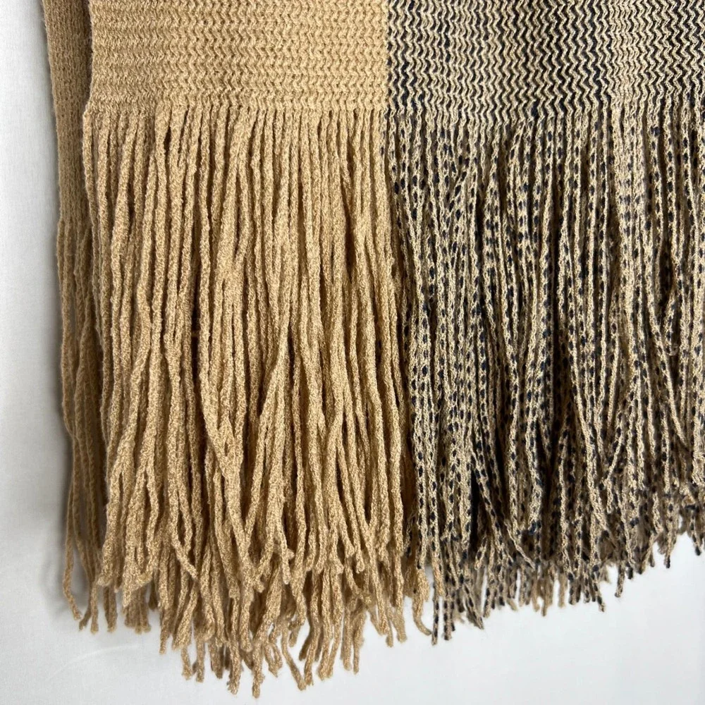 Vintage Camel and Navy Scarf Shawl Wrap Colorblock Preppy Quiet Luxury Old Money